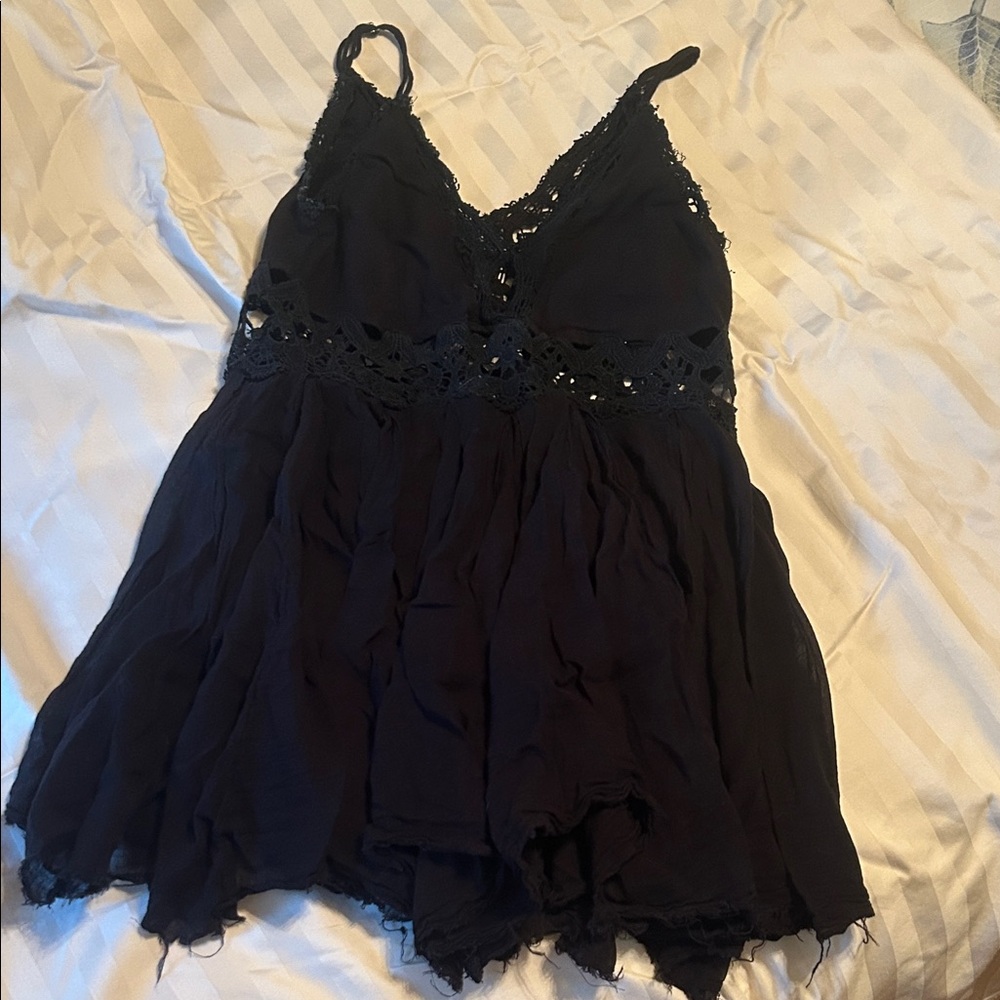 Free People Black Lace Trim Dress bohemian